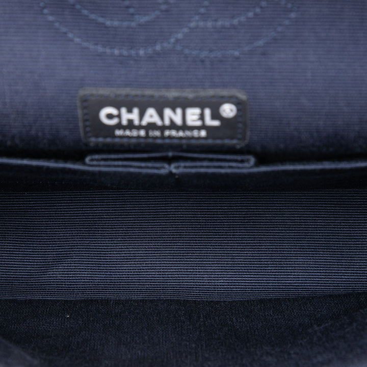 Chanel Classic Imprimé Grosgrain Double rabat Moyen Bleu
