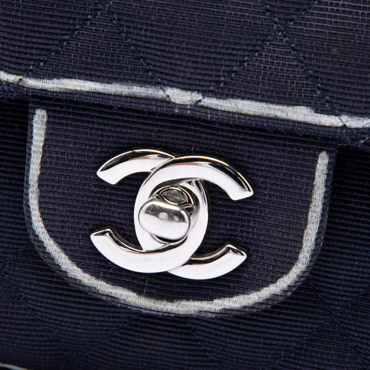 Chanel Classic Imprimé Grosgrain Double rabat Moyen Bleu