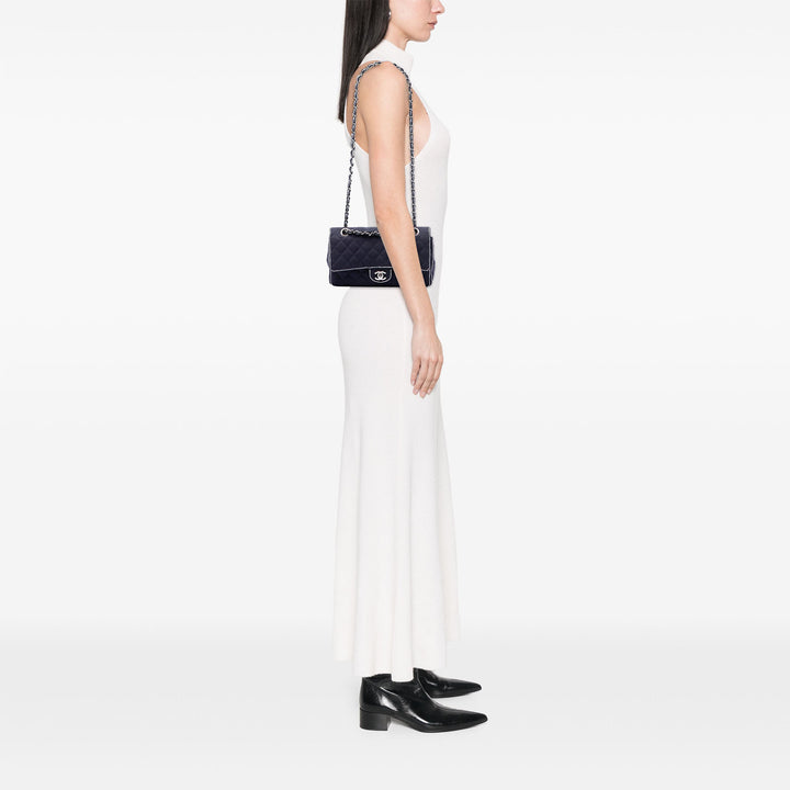 Chanel Classic Imprimé Grosgrain Double rabat Moyen Bleu