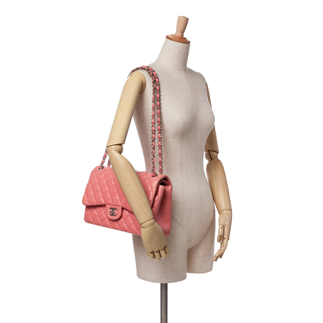 Jumbo Classic Lambskin Double Flap Pink - Gaby Paris