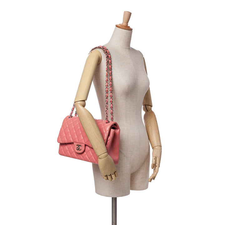 Jumbo Classic Lambskin Double Flap Pink - Gaby Paris
