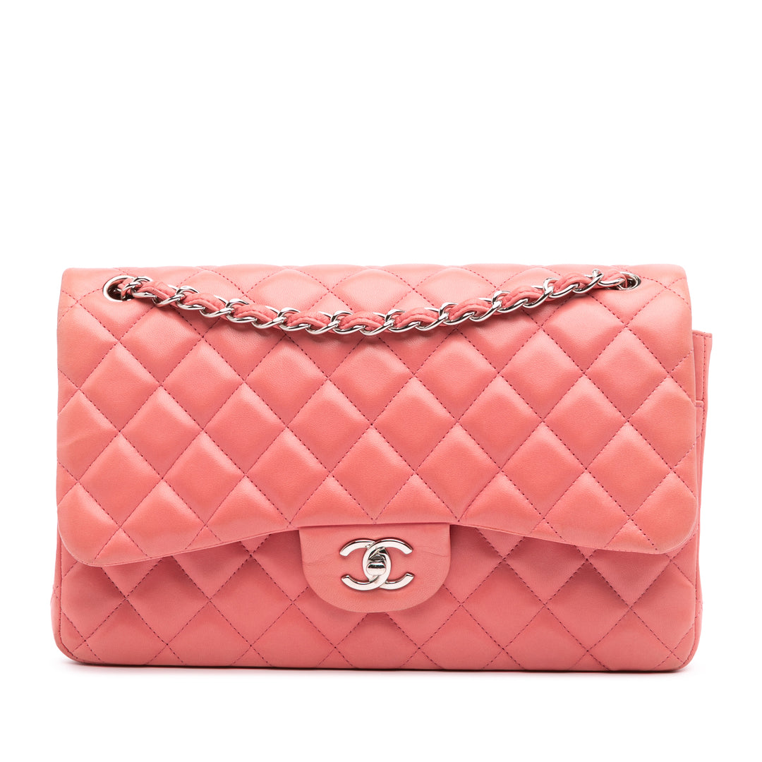 Jumbo Classic Lambskin Double Flap Pink - Gaby Paris