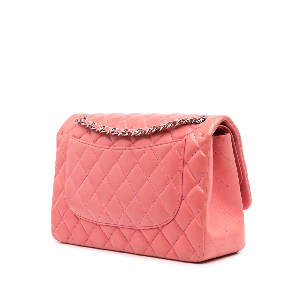Jumbo Classic Lambskin Double Flap Pink - Gaby Paris