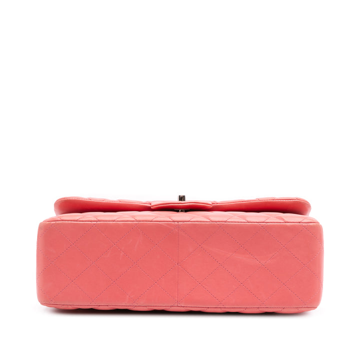 Jumbo Classic Lambskin Double Flap Pink - Gaby Paris