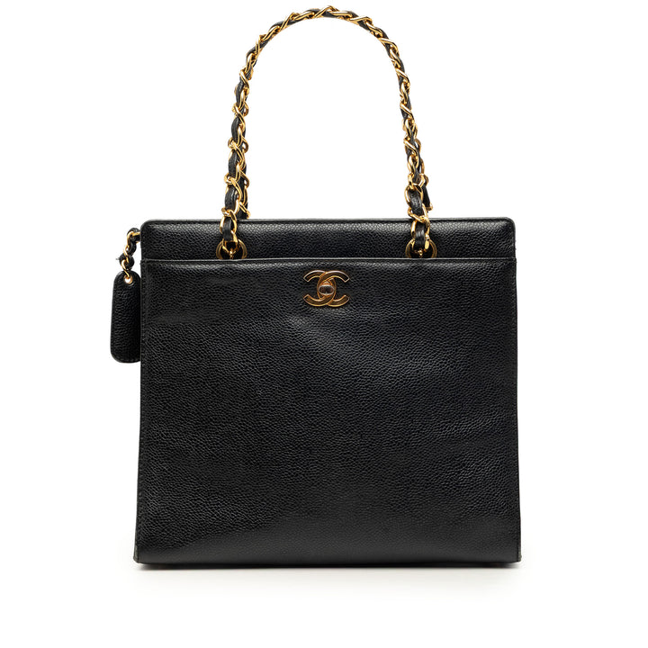 CC Chaîne Turn Lock Cabas Cuir caviar Noir