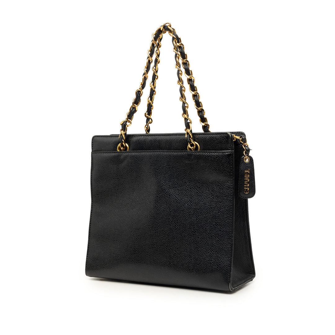 CC Chaîne Turn Lock Cabas Cuir caviar Noir