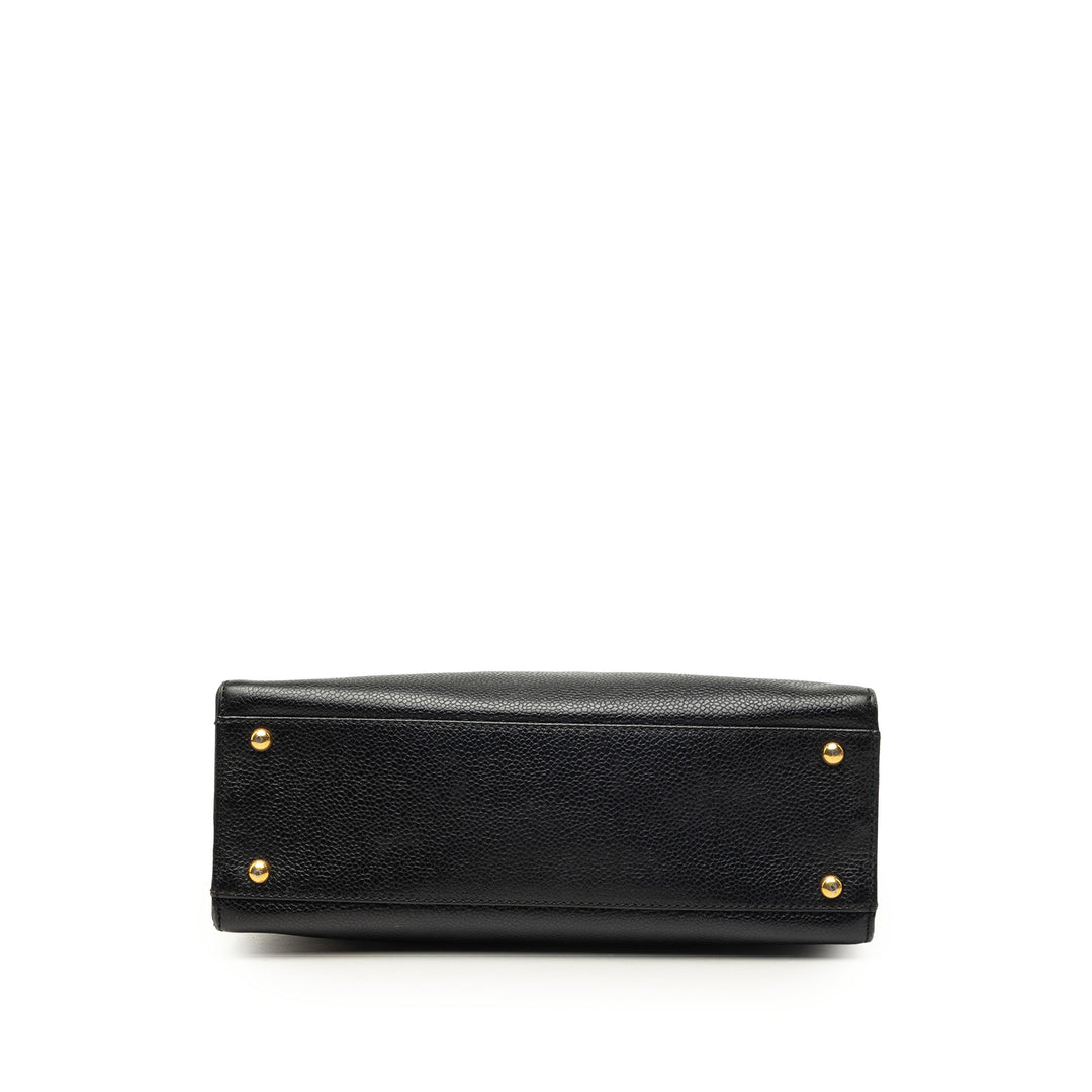 CC Chaîne Turn Lock Cabas Cuir caviar Noir