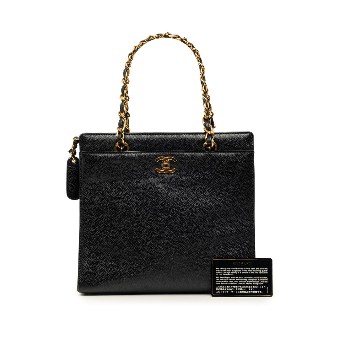 CC Chaîne Turn Lock Cabas Cuir caviar Noir
