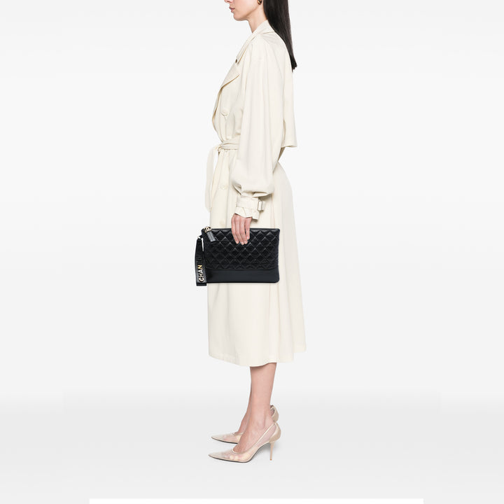 vieilli Gabrielle O Étui Pochette Moyen Cuir de veau Noir