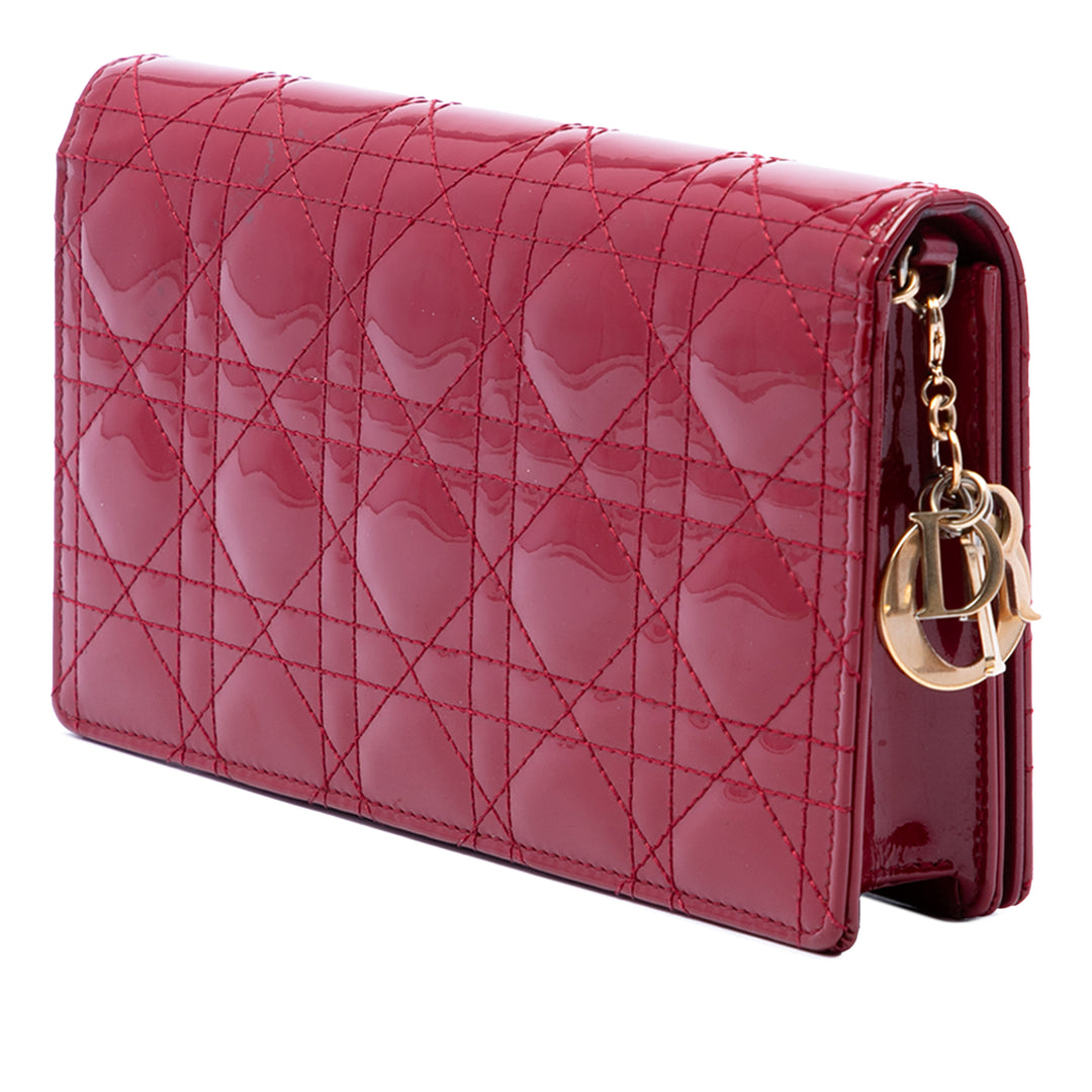 Dior Cannage Lady Dior Chaîne Pochette Rouge – vue 2 – GABY PARIS