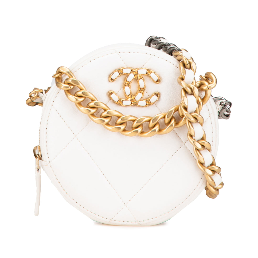 Lambskin 19 Round Clutch with Chain White - Gaby Paris