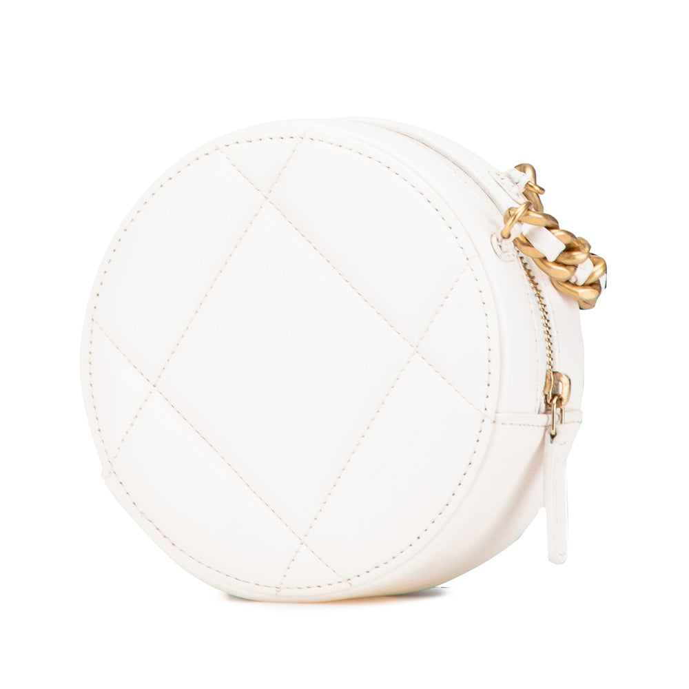 Lambskin 19 Round Clutch with Chain White - Gaby Paris