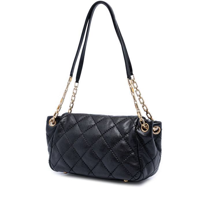 Chanel Matelassé Cuir de veau Stitch Retro Chain Accordion à rabat