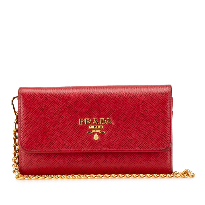 Saffiano Card Holder On Chain Red - Gaby Paris