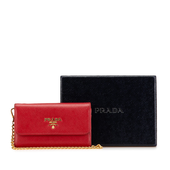 Saffiano Card Holder On Chain Red - Gaby Paris