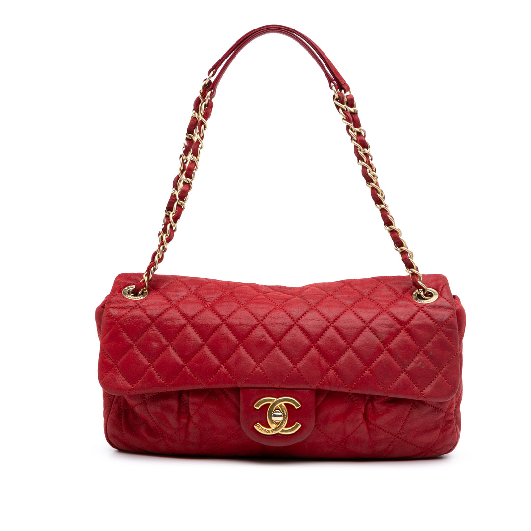 Large Iridescent Calfskin Chic Quilt Flap Red - Gaby Paris