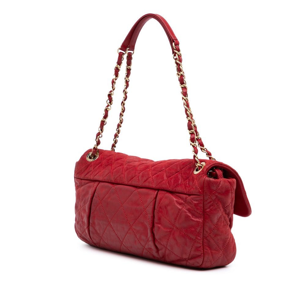 Large Iridescent Calfskin Chic Quilt Flap Red - Gaby Paris