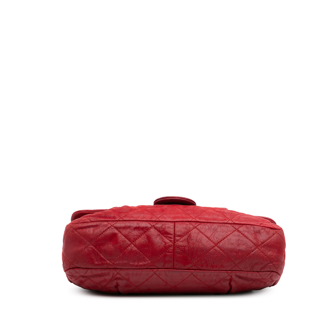 Large Iridescent Calfskin Chic Quilt Flap Red - Gaby Paris