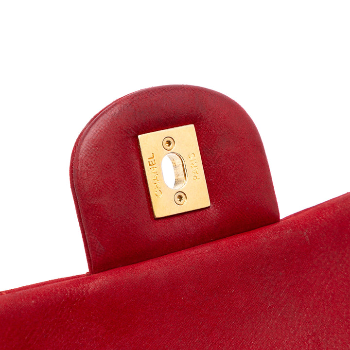 Large Iridescent Calfskin Chic Quilt Flap Red - Gaby Paris