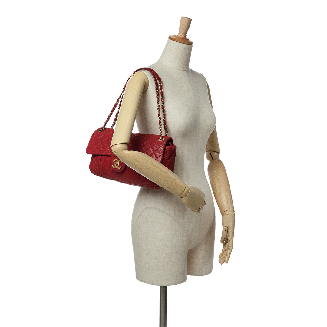 Large Iridescent Calfskin Chic Quilt Flap Red - Gaby Paris
