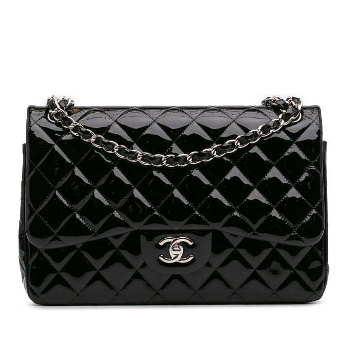 Jumbo Classic Patent Double Flap Black - Gaby Paris