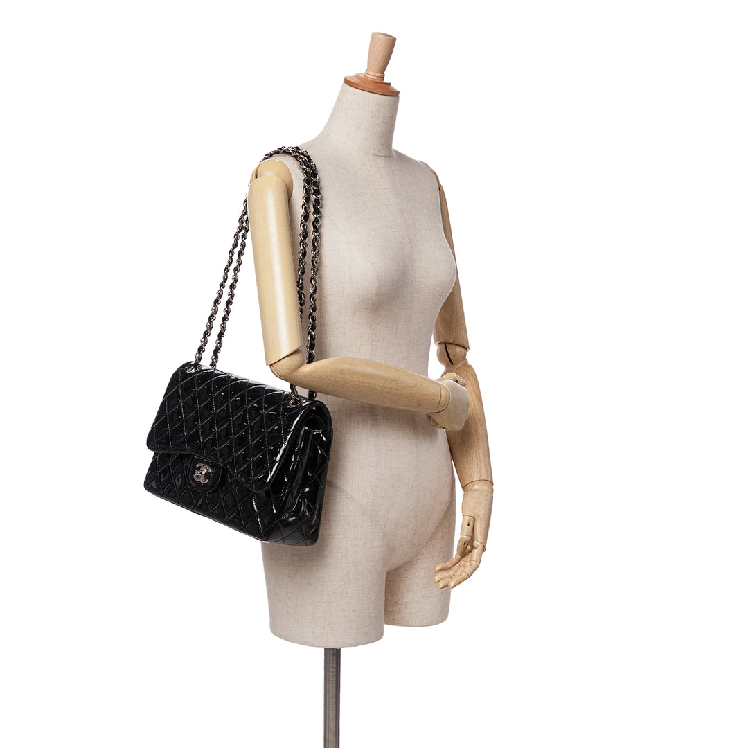 Jumbo Classic Patent Double Flap Black - Gaby Paris