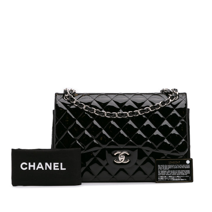 Jumbo Classic Patent Double Flap Black - Gaby Paris