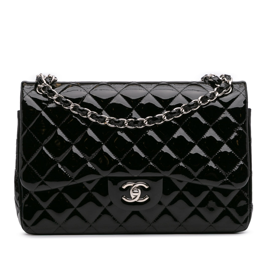 Jumbo Classic Patent Double Flap Black - Gaby Paris