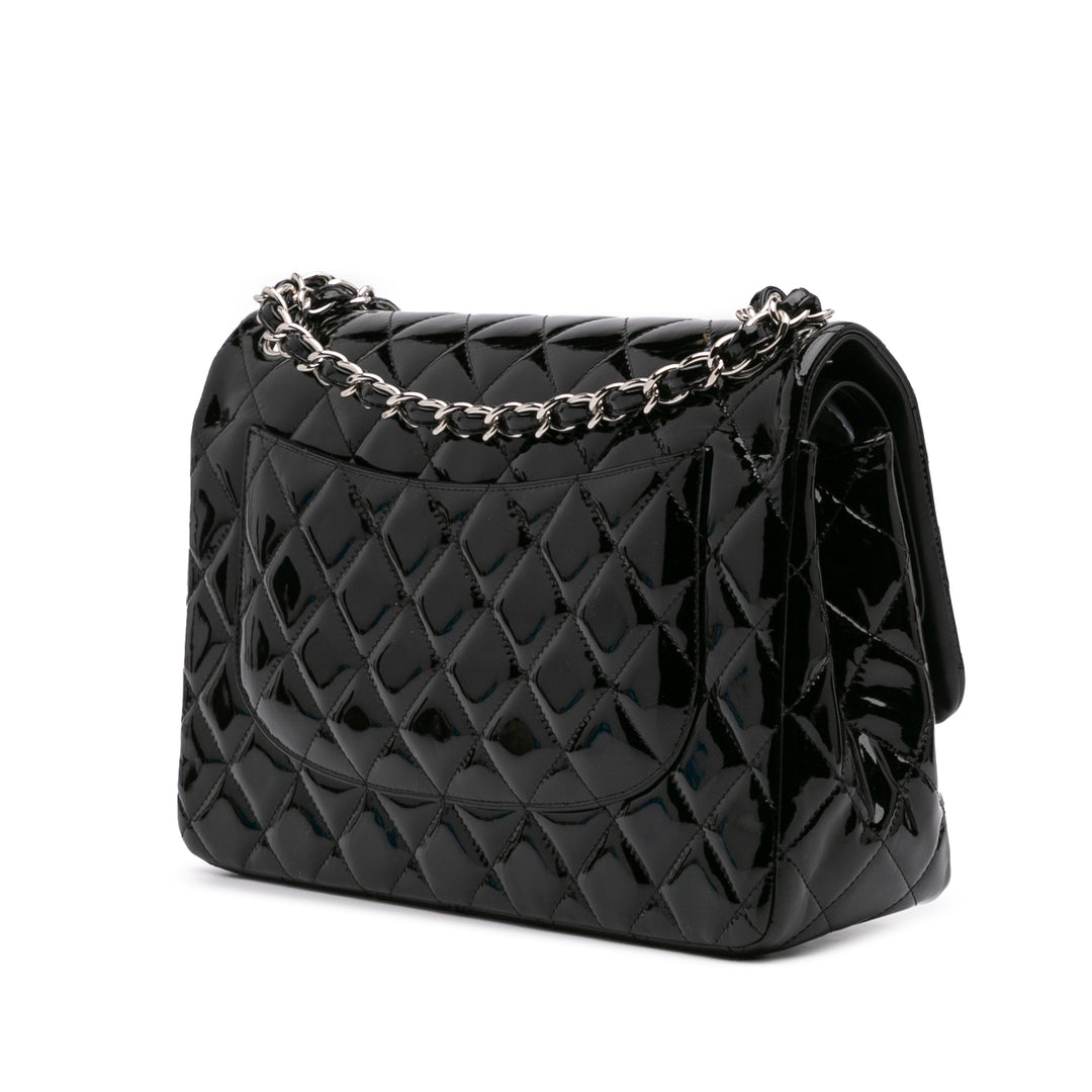 Jumbo Classic Patent Double Flap Black - Gaby Paris