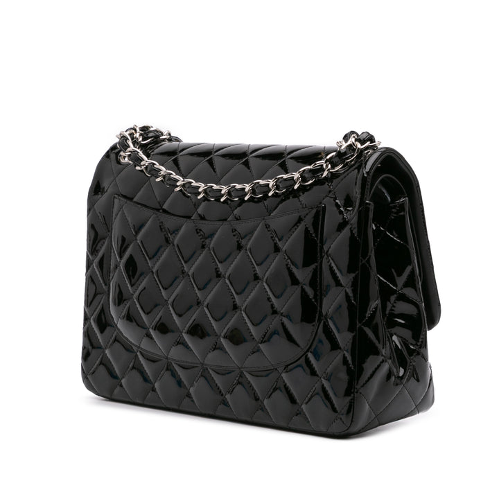Jumbo Classic Patent Double Flap Black - Gaby Paris
