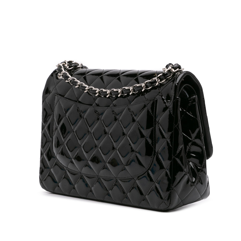 Jumbo Classic Patent Double Flap Black - Gaby Paris