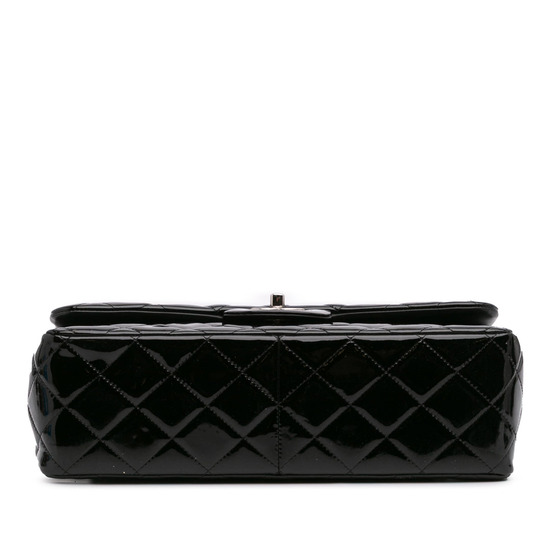 Jumbo Classic Patent Double Flap Black - Gaby Paris