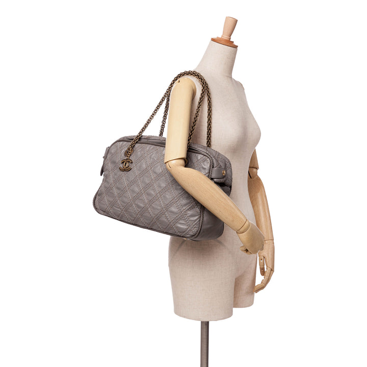 CC Quilted Calfskin Triptych Tote Gray - Gaby Paris