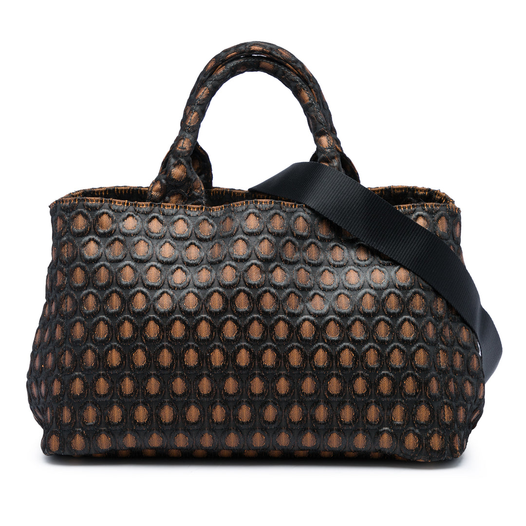 Prada Cabas Broccato Canapa Tessuto Marron – vue principale – GABY PARIS