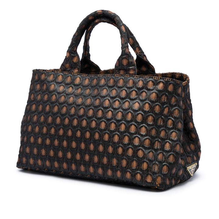 Prada Cabas Broccato Canapa Tessuto Marron – vue 2 – GABY PARIS