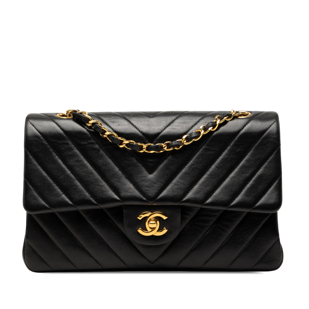 Chanel Medium Classic Chevron Crumpled Cuir de veau Double rabat