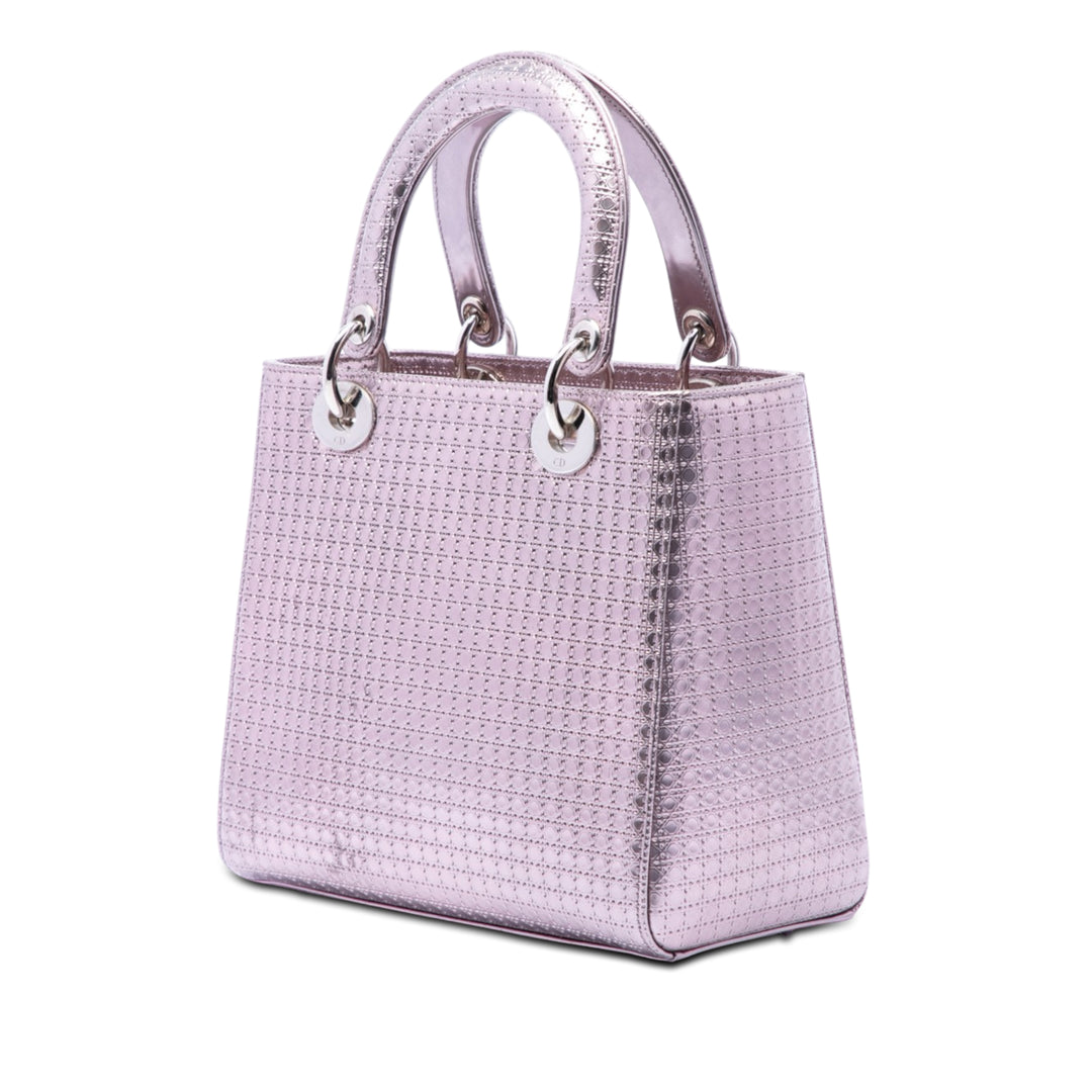 Dior Medium Metallic Cuir verni Microcannage Lady Dior