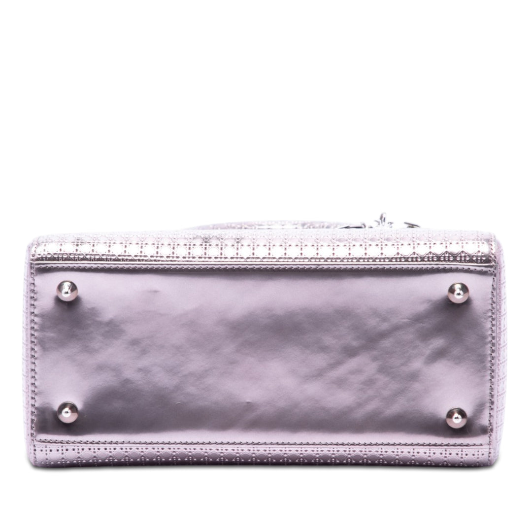 Dior Medium Metallic Cuir verni Microcannage Lady Dior