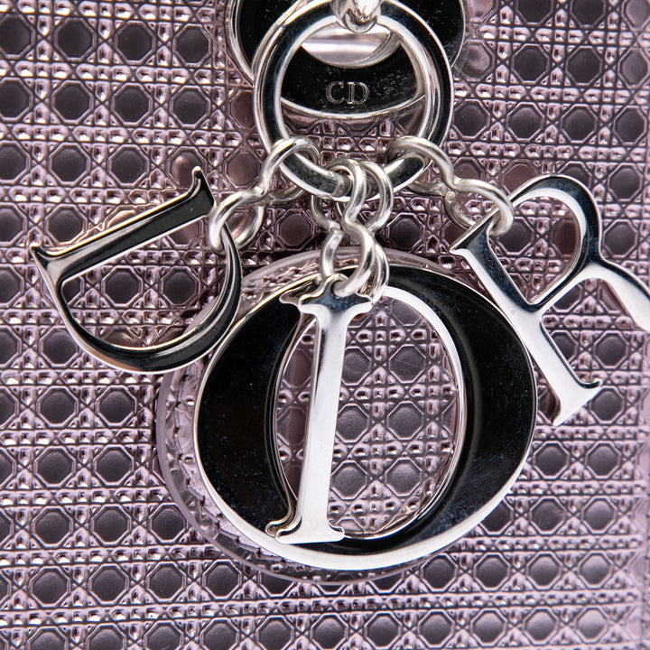 Dior Medium Metallic Cuir verni Microcannage Lady Dior