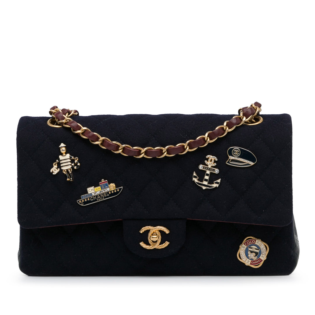 Medium Classic Wool Paris-Hamburg Charms Double Flap Blue - Gaby Paris