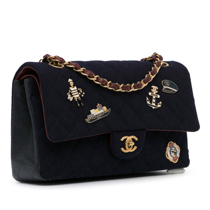 Medium Classic Wool Paris-Hamburg Charms Double Flap Blue - Gaby Paris