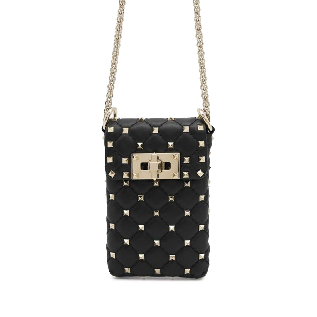 Lambskin Rockstud Spike Phone Case Crossbody Black - Gaby Paris