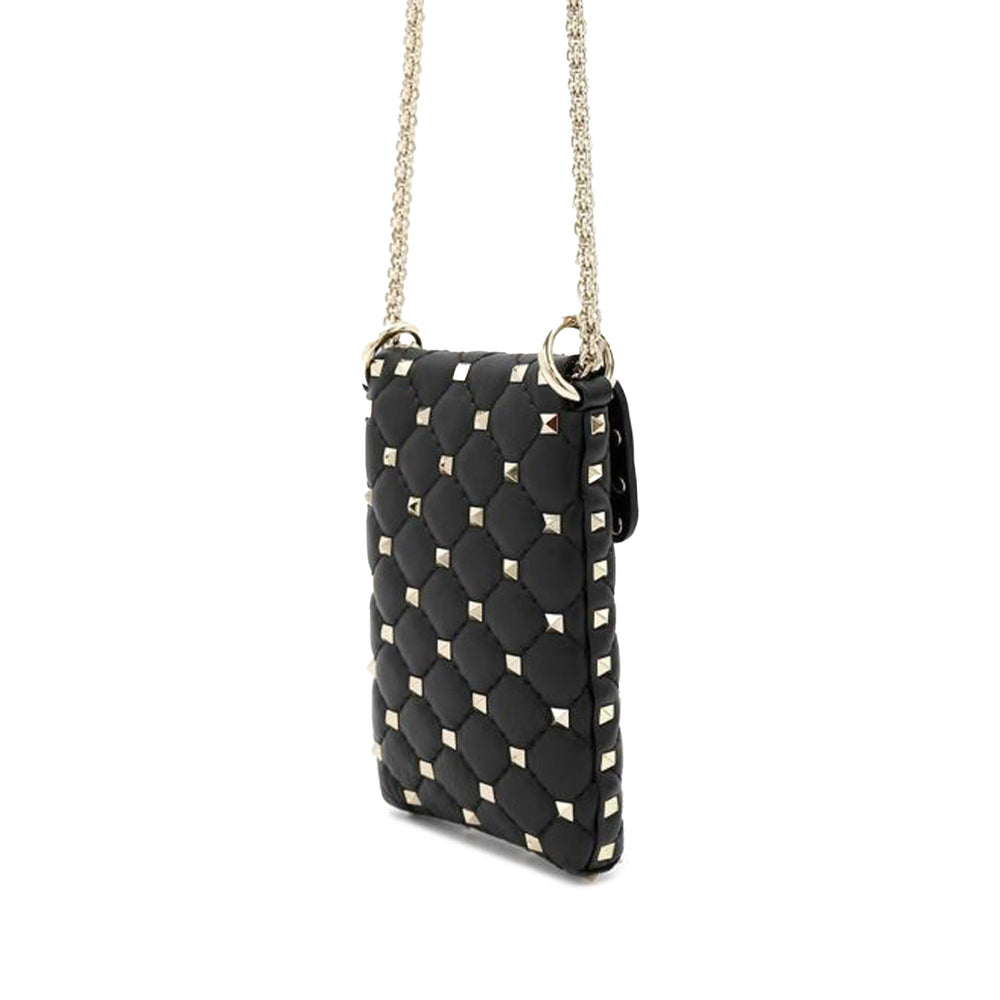 Lambskin Rockstud Spike Phone Case Crossbody Black - Gaby Paris