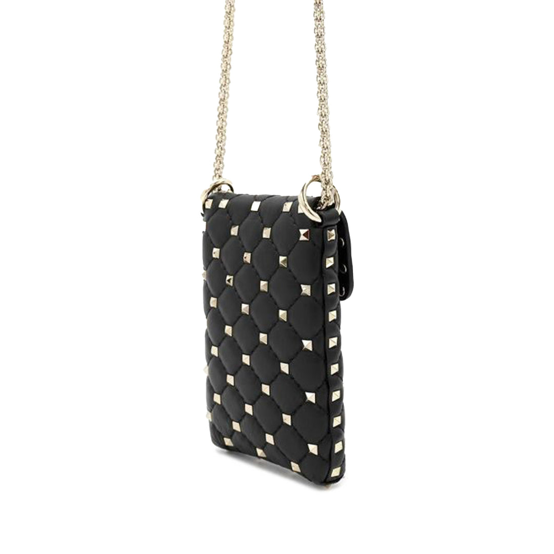Lambskin Rockstud Spike Phone Case Crossbody Black - Gaby Paris