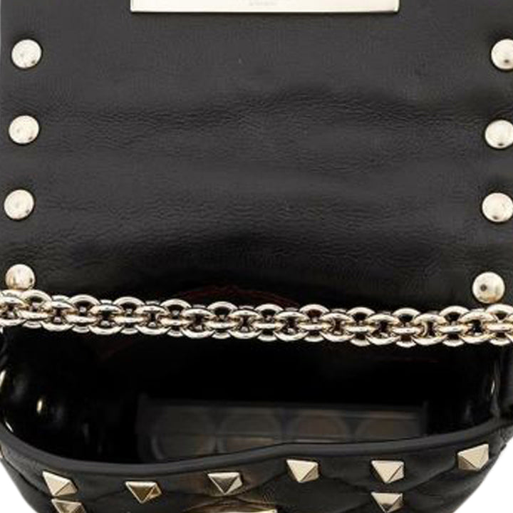 Lambskin Rockstud Spike Phone Case Crossbody Black - Gaby Paris