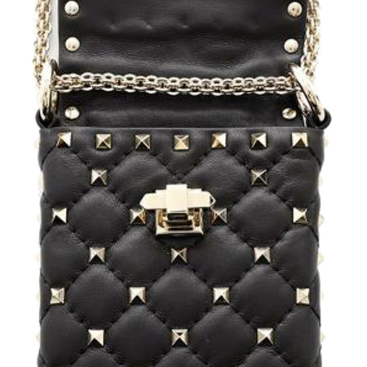 Lambskin Rockstud Spike Phone Case Crossbody Black - Gaby Paris