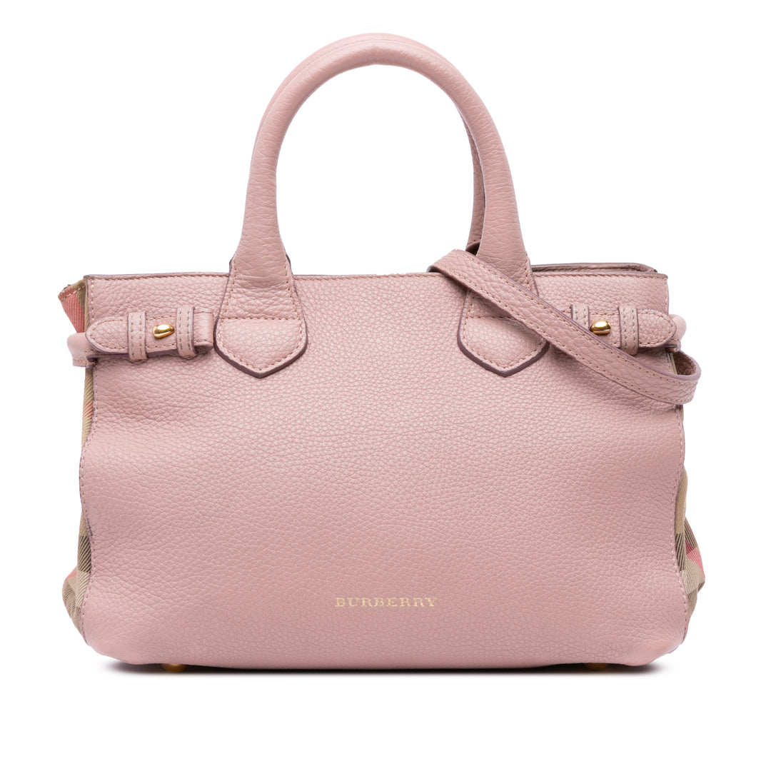 Small Calfskin and House Check Banner Bag Pink - Gaby Paris