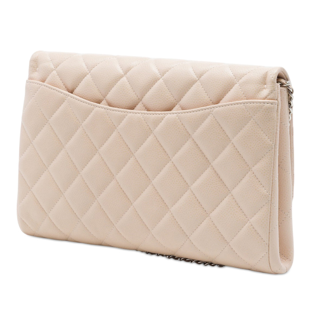 Matelassé à rabat Pochette avec chaîne Cuir caviar Marron