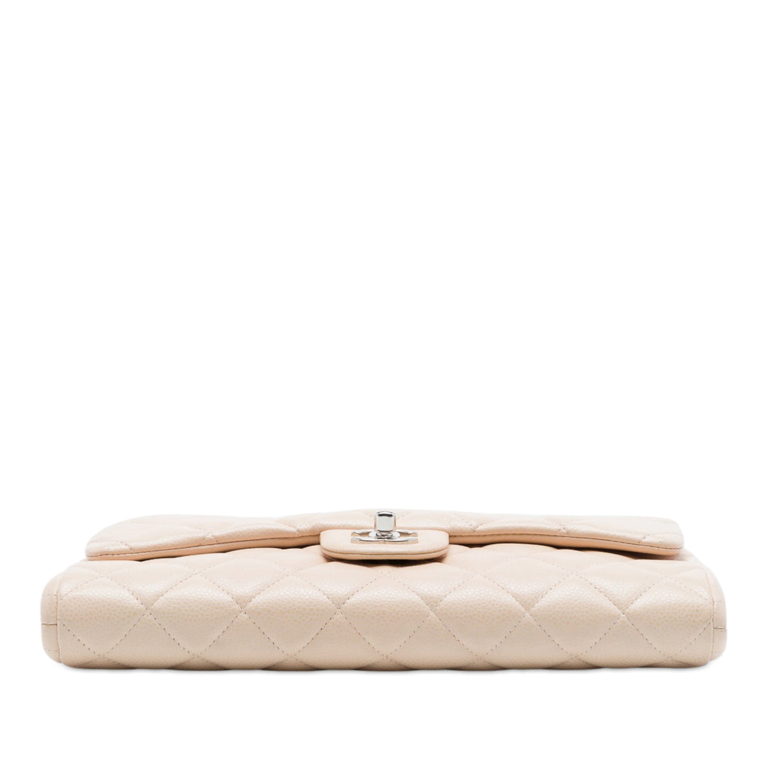 Matelassé à rabat Pochette avec chaîne Cuir caviar Marron