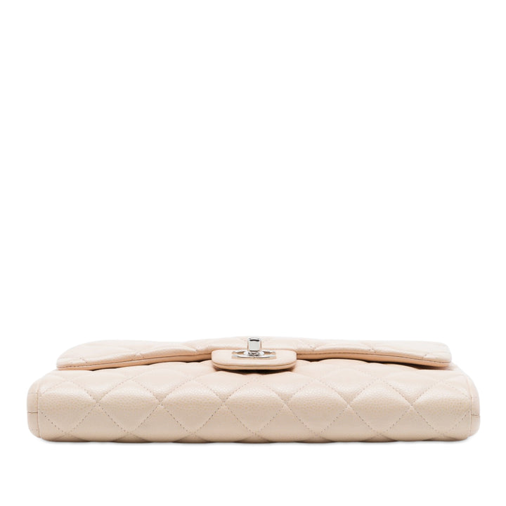 Matelassé à rabat Pochette avec chaîne Cuir caviar Marron